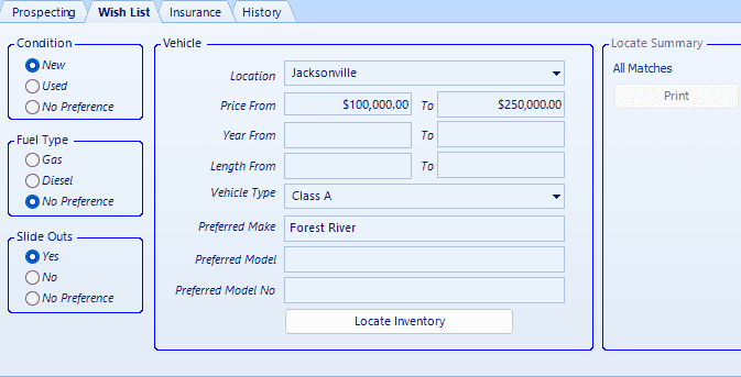 Wish List feature for Customer Management module on EverLogic's dealership management software